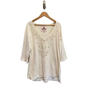 JWLA Johnny Was Embroidered Floral & Butterfly A-line Tunic Top XL May Fit L